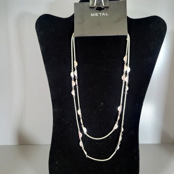 Silver-Tone Double Strand Layered Necklace w/ Metal Accents, 18" + 3" Extender - Picture 1 of 16